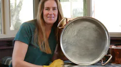 Val restored this antique pan from the Wagons-Lits luxury train line.