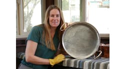 Val restored this antique pan from the Wagons-Lits luxury train line.