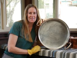 Val restored this antique pan from the Wagons-Lits luxury train line.