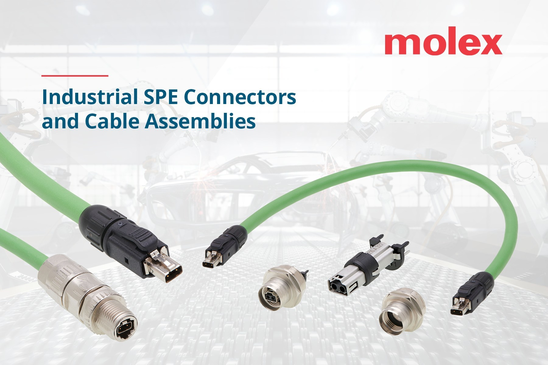On display at SPS 2022, Molex&rsquo;s new Single Pair Ethernet (SPE) technology expands IP connectivity in automated factory settings and higher data rates on long cable runs to eliminate transmission bottlenecks in field-level network operations.