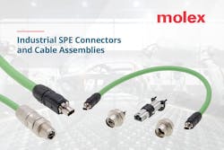 On display at SPS 2022, Molex’s new Single Pair Ethernet (SPE) technology expands IP connectivity in automated factory settings and higher data rates on long cable runs to eliminate transmission bottlenecks in field-level network operations. On display at SPS 2022, Molex’s new Single Pair Ethernet (SPE) technology expands IP connectivity in automated factory settings and higher data rates on long cable runs to eliminate transmission bottlenecks in field-level network operations.