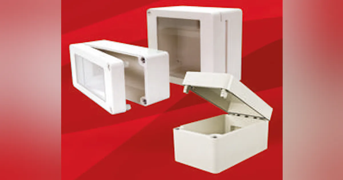 Weather-resistant IP 66 hinged-lid GRP enclosures come in 8 sizes ...