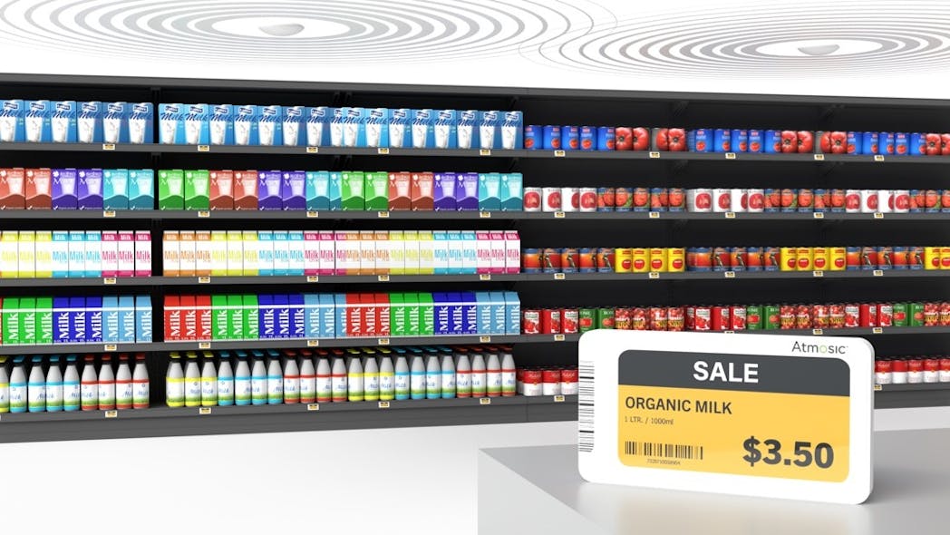 Example Application: Electronic Shelf Labels (ESLs) are a technological breakthrough for retail stores, enabling advancements in customer loyalty programs, remote pricing control, and on-demand updates. Now RF infrastructures used to provide screen updates can also provide the energy used to power the ESL.