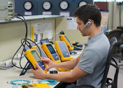 An expert in Fluke Networks' Technical Assistance Center can escalate a cabling problem to a manufacturer on behalf of an installer. An expert in Fluke Networks' Technical Assistance Center can escalate a cabling problem to a manufacturer on behalf of an installer.