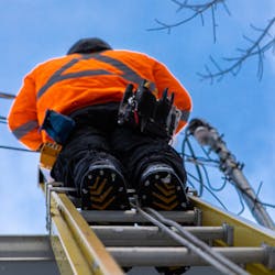 Telecom Technician Climbing Ladder