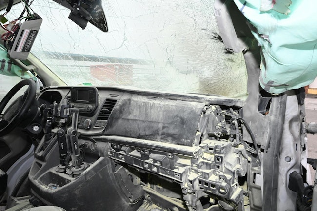 Shown here is the damage done to a Verizon utility van on January 31, 2024, when the driver of another vehicle threw an incendiary device into the van during a road-rage incident in Brooklyn, NY. Photo credit: U.S. Attorney's Office for the Eastern District of New York