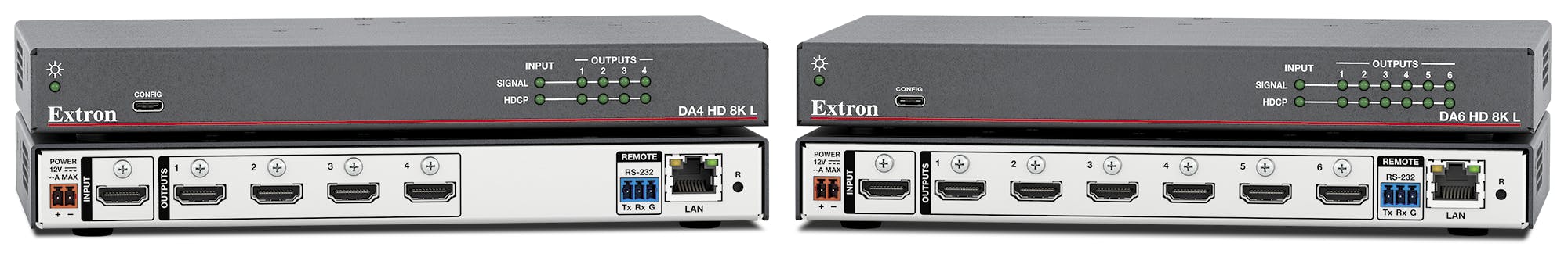 Extron's DA4 and DA6 HD 8K L amplifiers