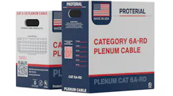 A box of Category 6A cable with an outside diameter of 0.240 inches (right) occupies less space than a box of Category 6A with an OD of 0.270 inches (left).