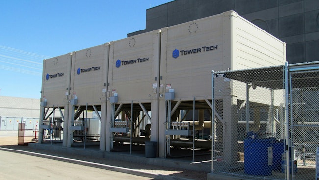 These Tower Tech XR cooling towers use evaporative cooling to remove heat generated within the data center by IT equipment. Composite cooling towers are more compact and significantly lighter than metal towers. They arrive at a data center site pre-built.