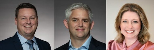 Panduit executives recently appointed to new roles, L to R: Marc Naese, President; Tom Kelly, Chief Technology Officer; Rebecca Hulse, Director of Artificial Intelligence and Digital Strategy.