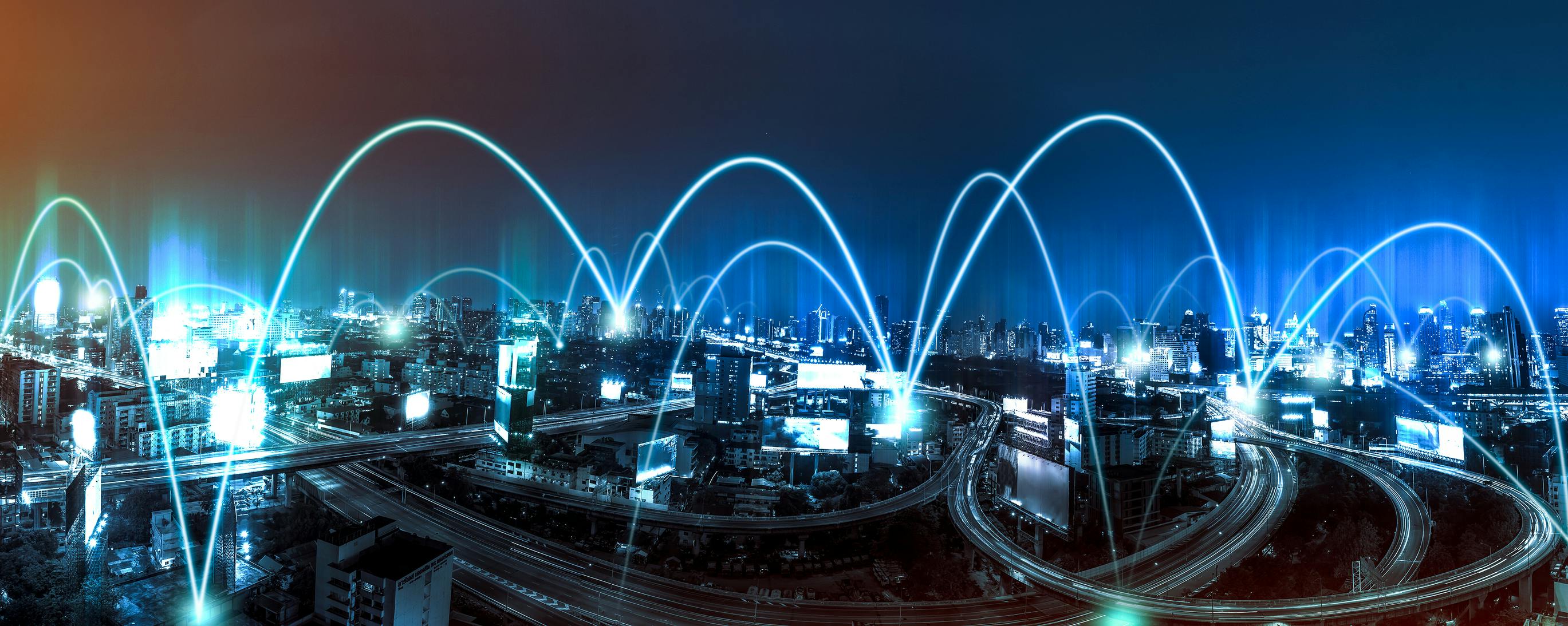 interconnected lights in a city