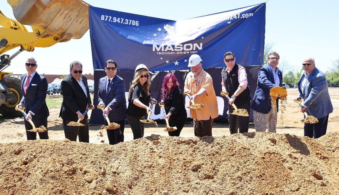 Business leaders in attendance for the groundbreaking (left to right): James Garbus, Co-Chairman of the Middle Market Alliance of Long Island; Paul Trapani, President of LISTnet; Kyle Strober, Executive Director of the Association for a Better Long Island; Jennifer Mason; Jade Mason; Adam Mason; Mike Florio, CEO of the Long Island Builders Institute; Bob Fonti, Chairman of the Suffolk County Alliance of Chambers; and Tom Gouldsbury, President of the Long Island Limousine Association.