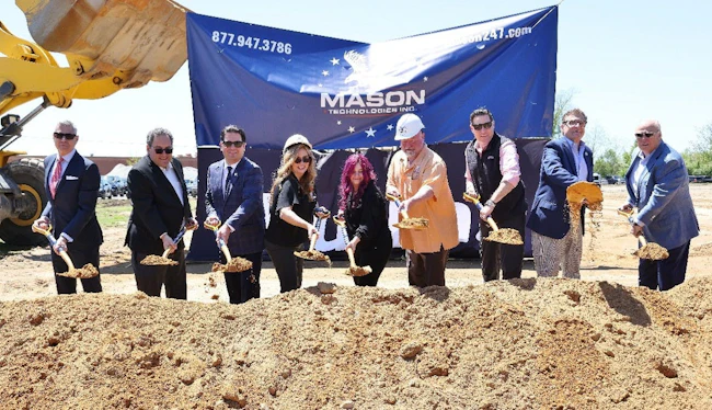 Business leaders in attendance for the groundbreaking (left to right): James Garbus, Co-Chairman of the Middle Market Alliance of Long Island; Paul Trapani, President of LISTnet; Kyle Strober, Executive Director of the Association for a Better Long Island; Jennifer Mason; Jade Mason; Adam Mason; Mike Florio, CEO of the Long Island Builders Institute; Bob Fonti, Chairman of the Suffolk County Alliance of Chambers; and Tom Gouldsbury, President of the Long Island Limousine Association.