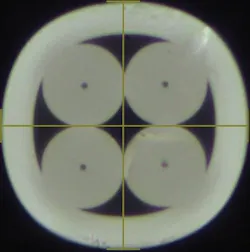 This image is taken from a spec sheet for AFL's Multicore Fiber Fanouts. The lines in the image are used to indicate the fiber's diameter, which is 110 microns.